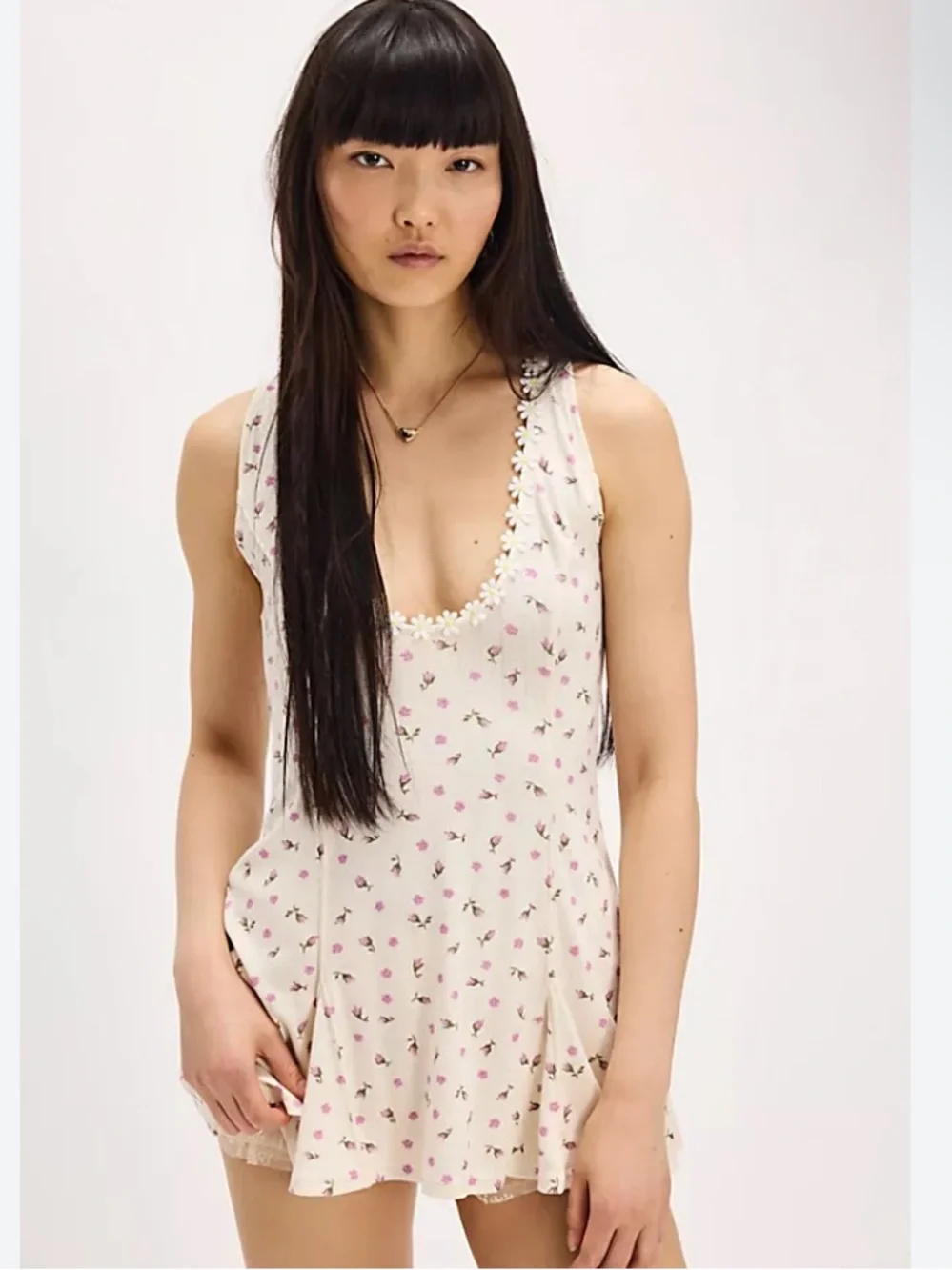 FREE PEOPLE Dress NWT Bali Isn’t it Lovely Daisy trim Ivory Lilac Size M